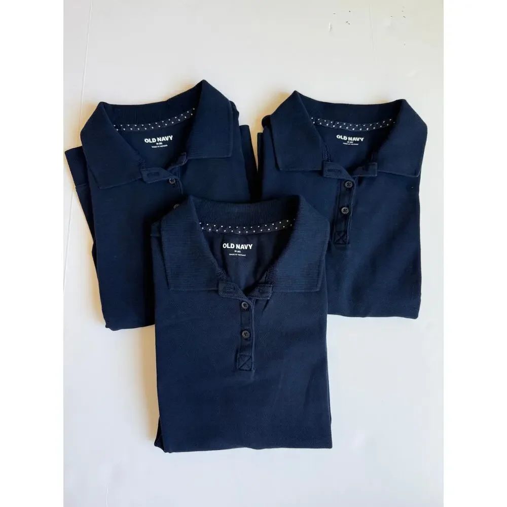 Old Navy Girls Size Medium 8 Navy Blue Long Sleeve Uniform Polo Shirt Bundle